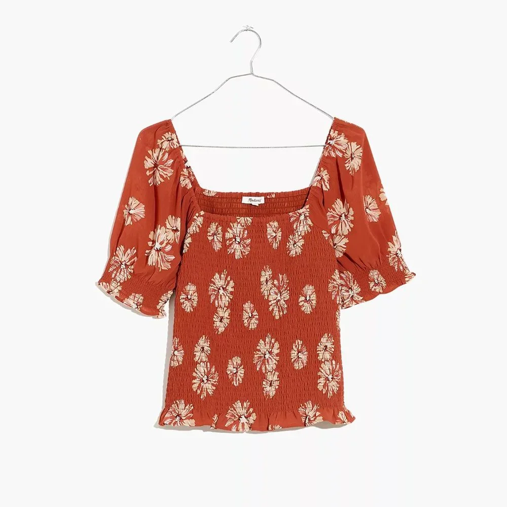 [NWT] Madewell Floral Georgette Puff-Sleeve Smocked Bodice Top